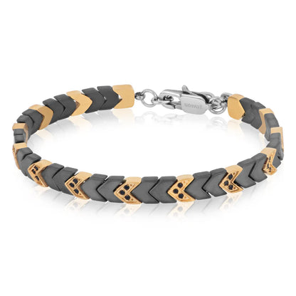 GOYATE' - BRACCIALE UOMO ACCIAIO ROSE', EMATITE E ZIRCONI NERI