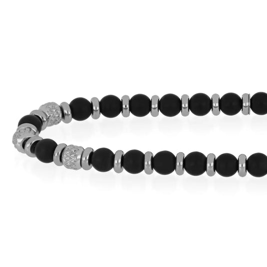 GOYATE' - BRACCIALE ACCIAIO E PIETRE NERE