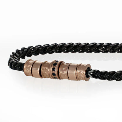 GOYATE' - BRACCIALE UOMO MAGLIA SPIGA NERA E RONDETTE CENTRALI ACCIAIO ROSE'