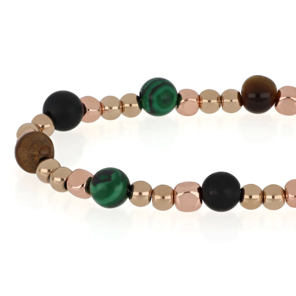 GOYATE' - BRACCIALE UOMO ACCIAIO ORO ROSE' E MIX DI PIETRE