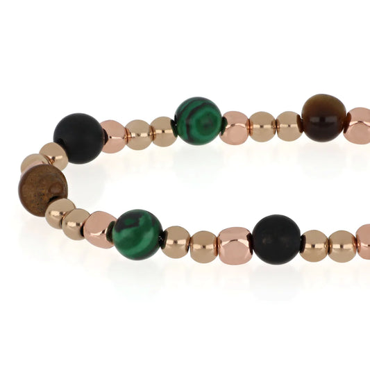 GOYATE' - BRACCIALE UOMO ACCIAIO ORO ROSE' E MIX DI PIETRE