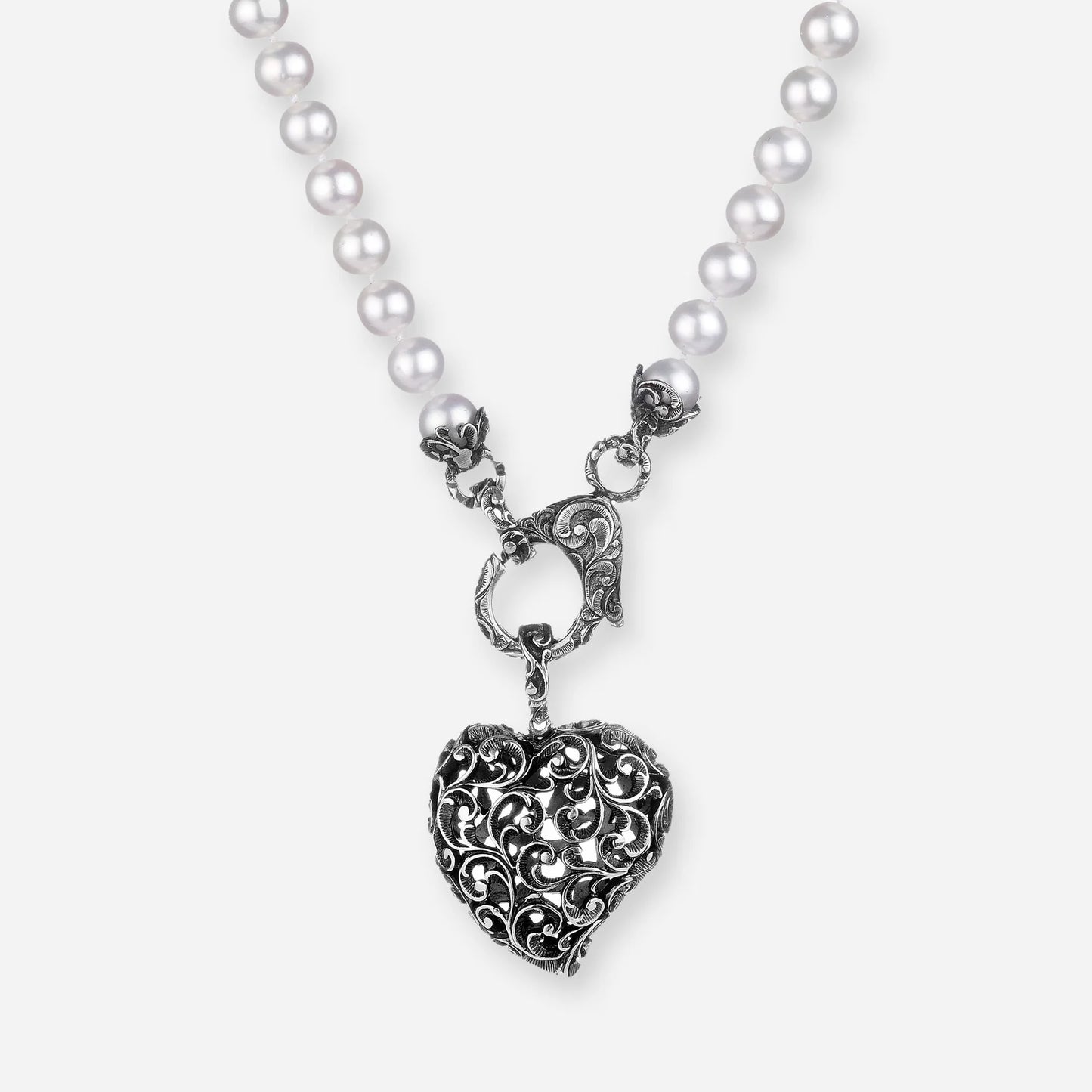 MARIAELUISA JEWELS - COLLANA PERLE CON CIONDOLO CUORE ARGENTO BRUNITO