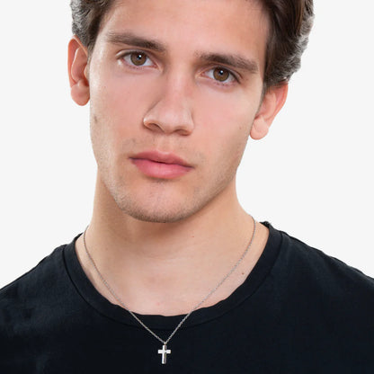 LUCA BARRA -  COLLANA UOMO IN ACCIAIO CON CROCE