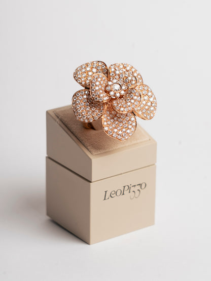 LEO PIZZO - ANELLO NILUFAR ORO ROSE' E PAVE' DI DIAMANTI