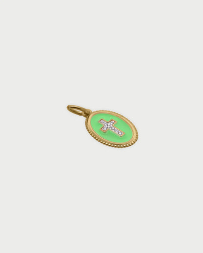CHARM BAR - CIONDOLO CROCE SMALTO VERDE MENTA