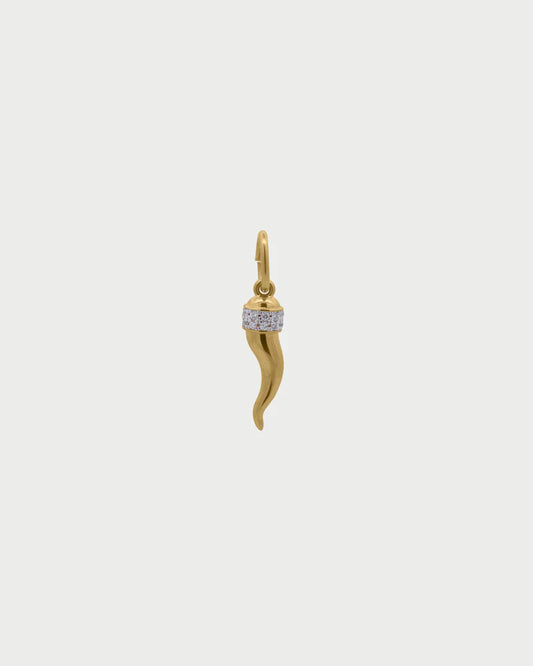 CHARM BAR - CIONDOLO CORNO ARGENTO DORATO E ZIRCONI BIANCHI