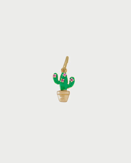 CHARM BAR - CIONDOLO CACTUS SMALTO VERDE ZIRCONI ROSA