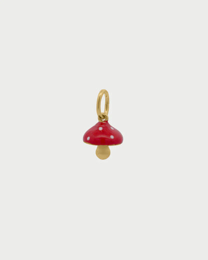 CHARM BAR - CIONDOLO FUNGO ARGENTO DORATO E SMALTO ROSSO