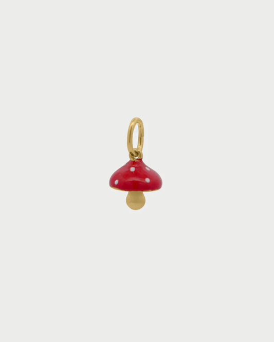 CHARM BAR - CIONDOLO FUNGO ARGENTO DORATO E SMALTO ROSSO