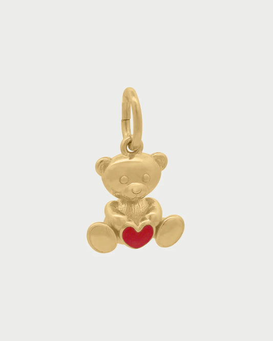 CHARM BAR - CIONDOLO ORSO BERTO XL ARGENTO DORATO E CUORE SMALTO ROSSO