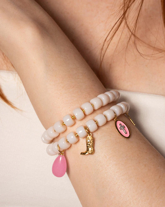CHARM BAR - CIONDOLO STIVALE ARGENTO DORATO E ZIRCONE BIANCO