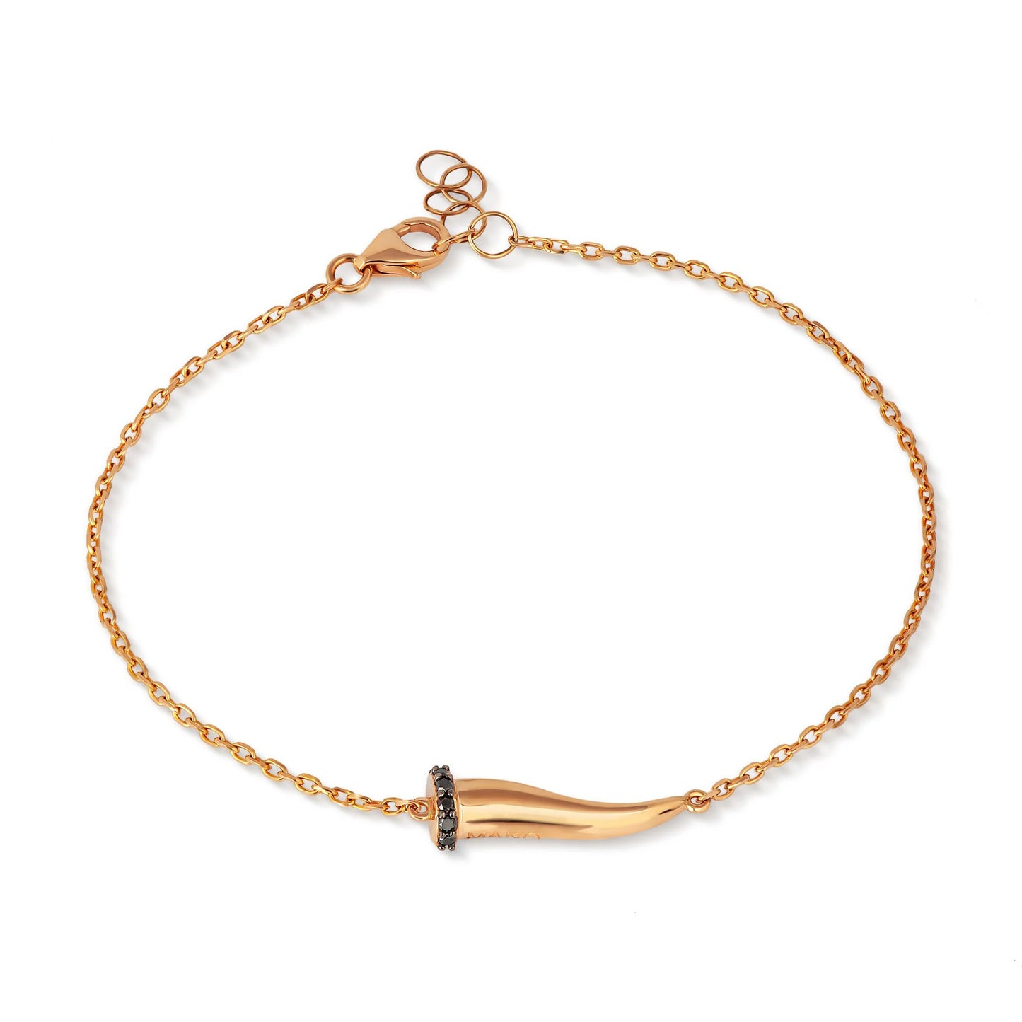 BRACCIALE CHARMS CON CORNETTO IN ORO ROSSO 9KT, 7 BLACK E CATENA 9 KT