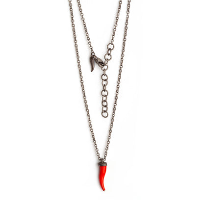 MANO J -  COLLANA LINEA CHARMS CON CORNETTO ROSSO, 5 DIAMANTI BLACK E CATENA