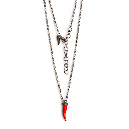 MANO J -  COLLANA LINEA CHARMS CON CORNETTO ROSSO, 5 DIAMANTI BLACK E CATENA