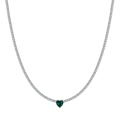 LUCA BARRA -  COLLANA TENNIS DONNA IN ACCIAIO CON CRISTALLI BIANCHI E CUORE CRISTALLO VERDE
