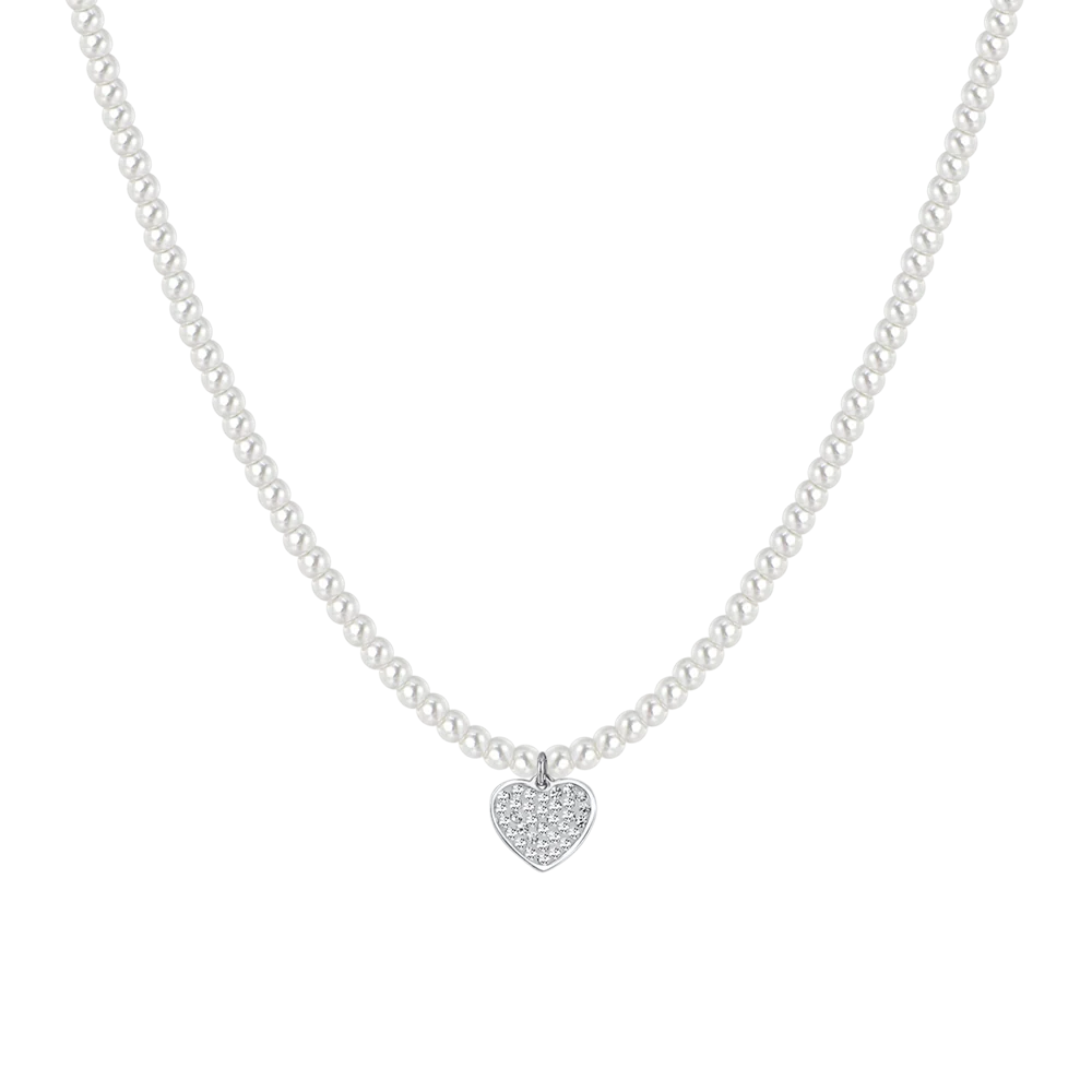 LUCA BARRA - COLLANA DONNA IN ACCIAIO PERLE E CUORE
