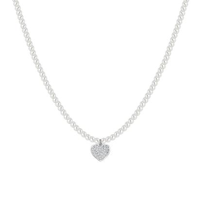 LUCA BARRA - COLLANA DONNA IN ACCIAIO PERLE E CUORE