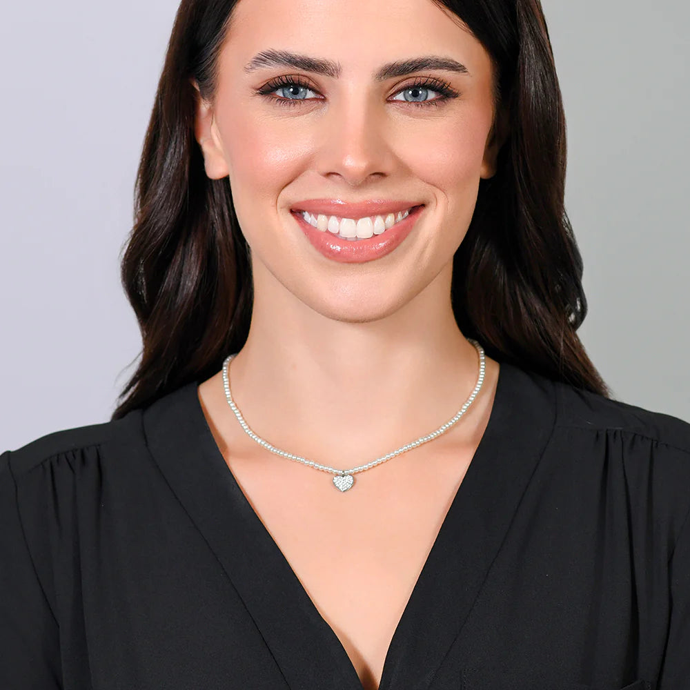 LUCA BARRA - COLLANA DONNA IN ACCIAIO PERLE E CUORE