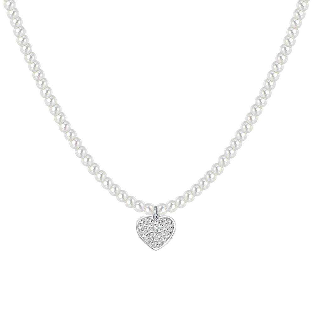 LUCA BARRA - COLLANA DONNA IN ACCIAIO PERLE E CUORE