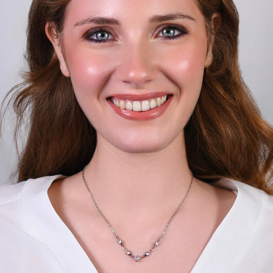 LUCA BARRA - COLLANA IN ACCIAIO CON STELLE E ZIRCONI BIANCHI