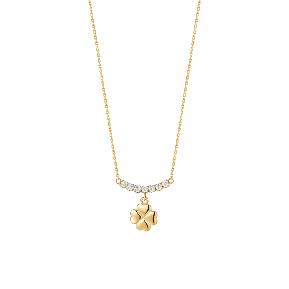 LUCA BARRA - COLLANA IN ACCIAIO IP GOLD CON QUADRIFOGLIO E ZIRCONI BIANCHI