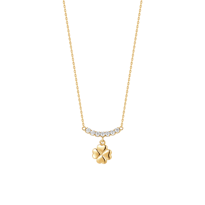 LUCA BARRA - COLLANA IN ACCIAIO IP GOLD CON QUADRIFOGLIO E ZIRCONI BIANCHI