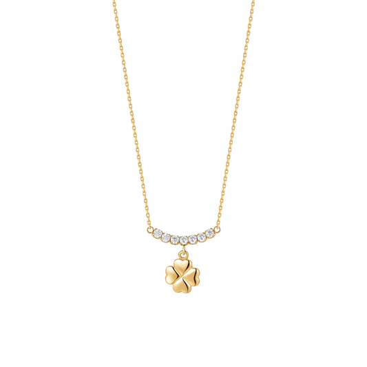 LUCA BARRA - COLLANA IN ACCIAIO IP GOLD CON QUADRIFOGLIO E ZIRCONI BIANCHI