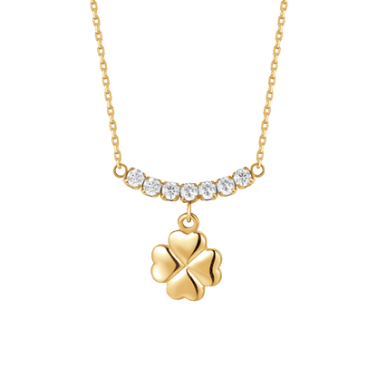 LUCA BARRA - COLLANA IN ACCIAIO IP GOLD CON QUADRIFOGLIO E ZIRCONI BIANCHI