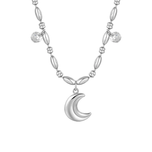 LUCA BARRA - COLLANA IN ACCIAIO CON LUNA E ZIRCONI BIANCHI