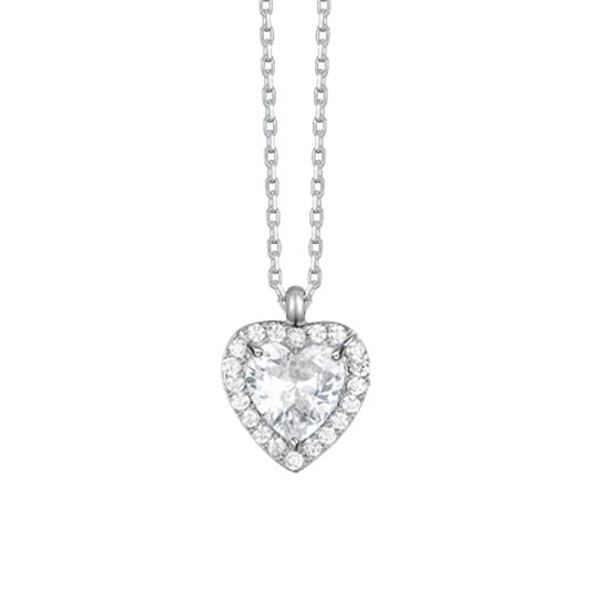LUCA BARRA - COLLANA IN ACCIAIO CON CUORE CON ZIRCONI BIANCHI