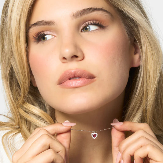 LUCA BARRA - COLLANA IN ACCIAIO CON CUORE CON ZIRCONI ROSSI E BIANCHI