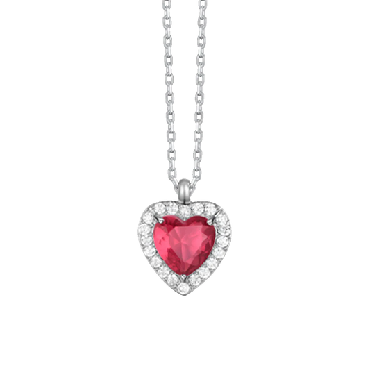 LUCA BARRA - COLLANA IN ACCIAIO CON CUORE CON ZIRCONI ROSSI E BIANCHI