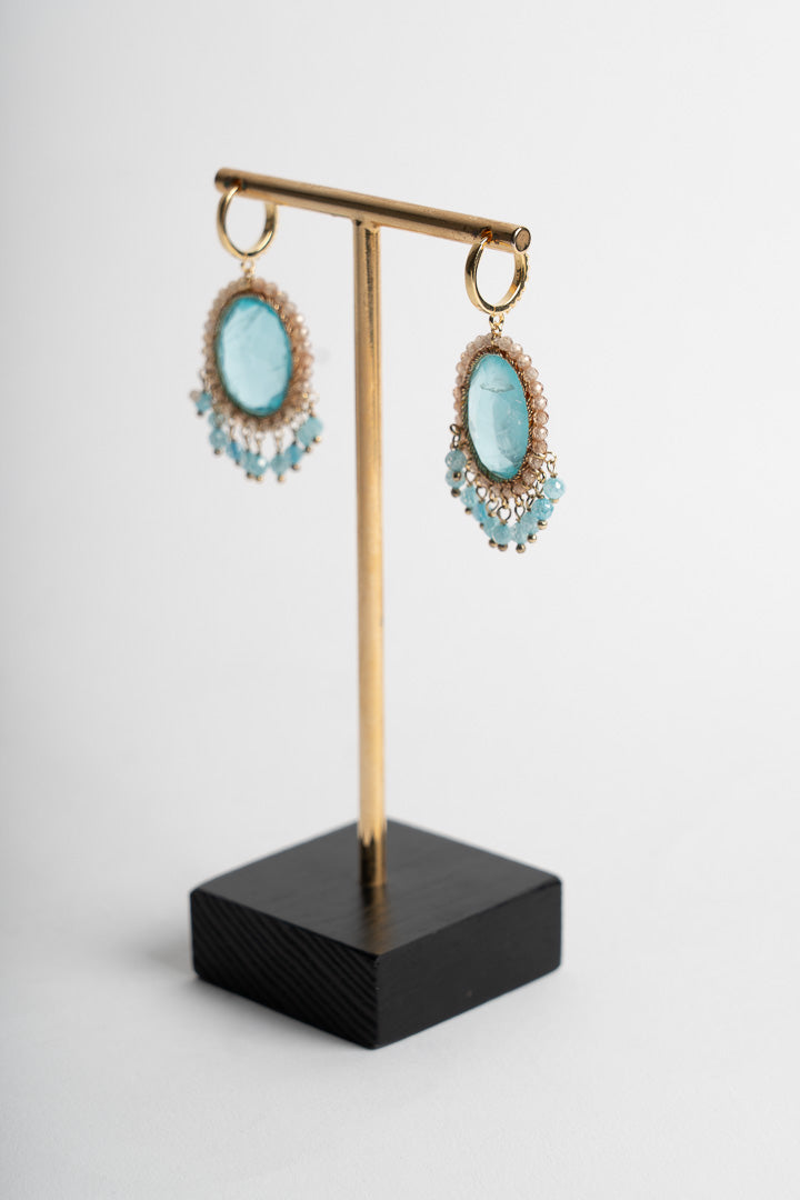 SICYLUI - ORECCHINI PENDENTI CRISTALLO ACQUAMARINE E BEIGE