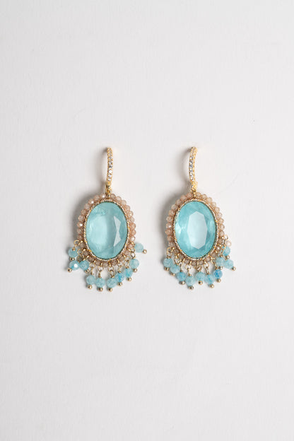 SICYLUI - ORECCHINI PENDENTI CRISTALLO ACQUAMARINE E BEIGE