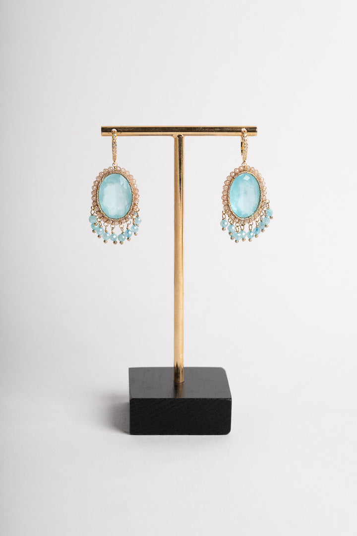 SICYLUI - ORECCHINI PENDENTI CRISTALLO ACQUAMARINE E BEIGE
