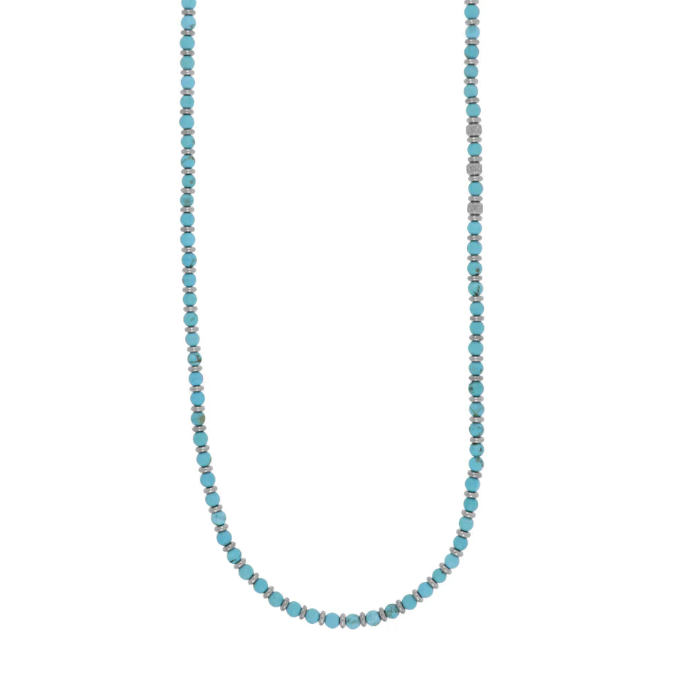 GOYATE' - COLLANA UOMO IN ACCIAIO CON SFERE PIETRE TURCHESI