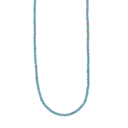 GOYATE' - COLLANA UOMO IN ACCIAIO CON SFERE PIETRE TURCHESI