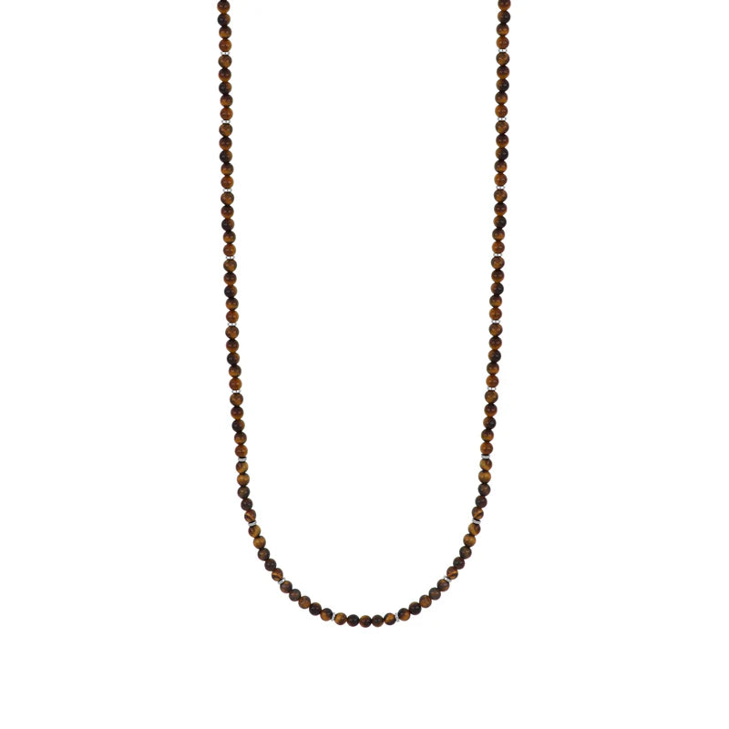GOYATE' - COLLANA UOMO IN ACCIAIO E PIETRE SFERICHE MARRONI