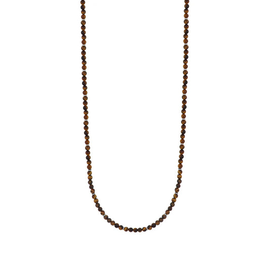 GOYATE' - COLLANA UOMO IN ACCIAIO E PIETRE SFERICHE MARRONI