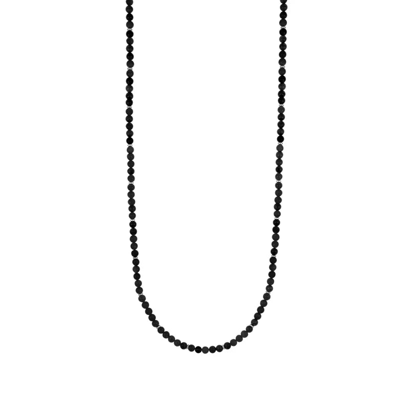 GOYATE' - COLLANA UOMO IN ACCIAIO E PIETRE SFERICHE LISCE NERE