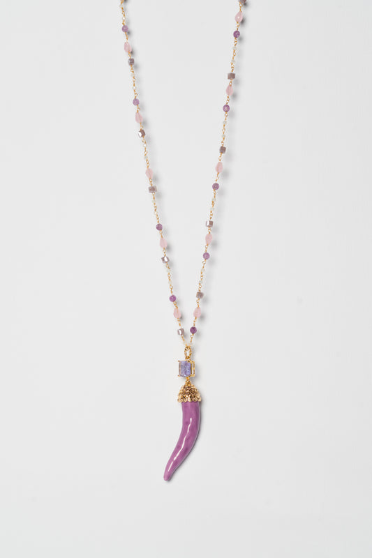 SICYLUI - COLLANA CORNO IN CERAMICA GLICINE CON CRISTALLO GLICINE CENTRALE