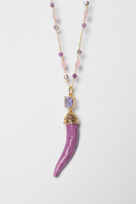 SICYLUI - COLLANA CORNO IN CERAMICA GLICINE CON CRISTALLO GLICINE CENTRALE