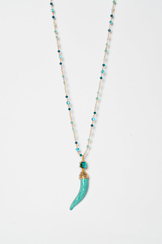 SICYLUI - COLLANA CORNO IN CERAMICA TIFFANY CON CRISTALLO CENTRALE TIFFANY