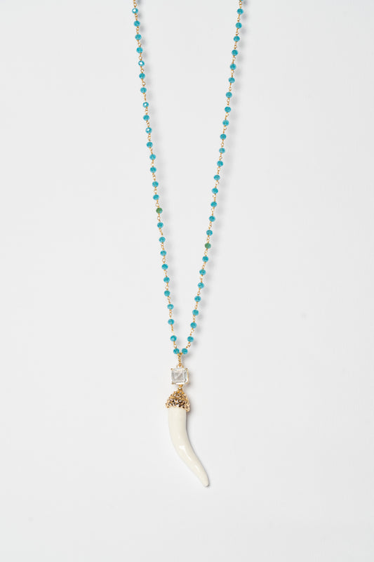 SICYLUI - COLLANA CORNO IN CERAMICA BIANCO CON CRISTALLO CENTRALE BIANCO