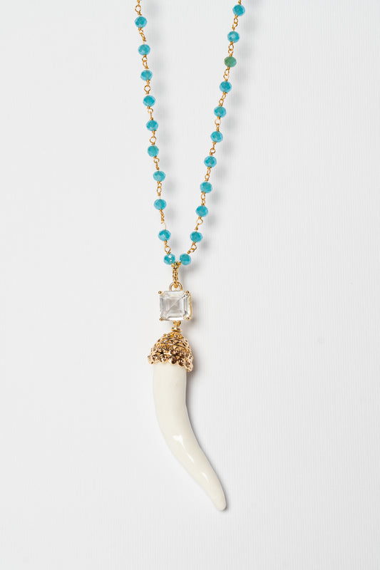 SICYLUI - COLLANA CORNO IN CERAMICA BIANCO CON CRISTALLO CENTRALE BIANCO