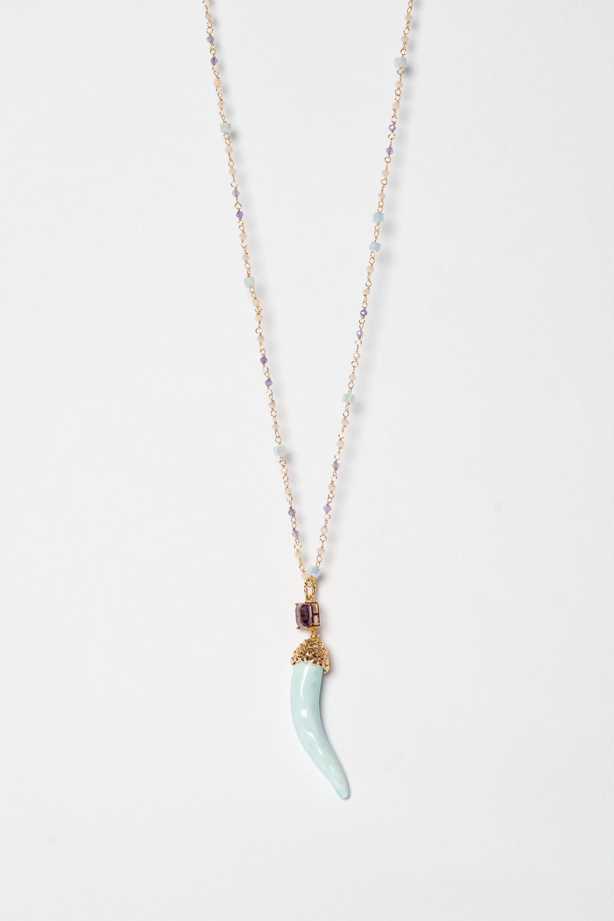SICYLUI - COLLANA CORNO IN CERAMICA CON CRISTALLO CENTRALE VIOLA