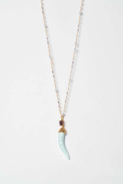 SICYLUI - COLLANA CORNO IN CERAMICA CON CRISTALLO CENTRALE VIOLA