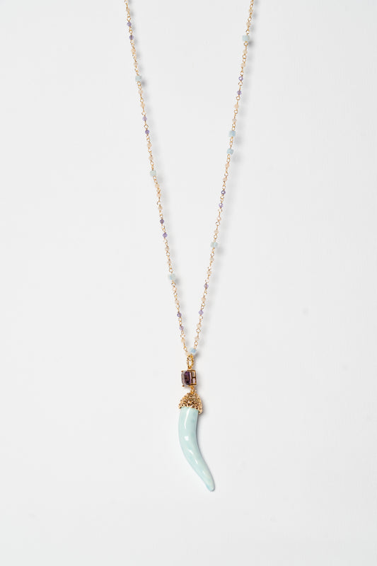 SICYLUI - COLLANA CORNO IN CERAMICA CON CRISTALLO CENTRALE VIOLA