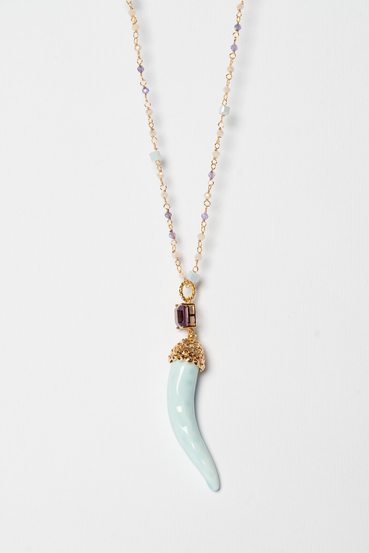 SICYLUI - COLLANA CORNO IN CERAMICA CON CRISTALLO CENTRALE VIOLA