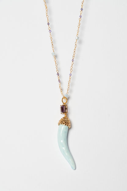 SICYLUI - COLLANA CORNO IN CERAMICA CON CRISTALLO CENTRALE VIOLA
